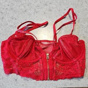 La SENZA Small Red Lace Longline Front-Zip Bustier